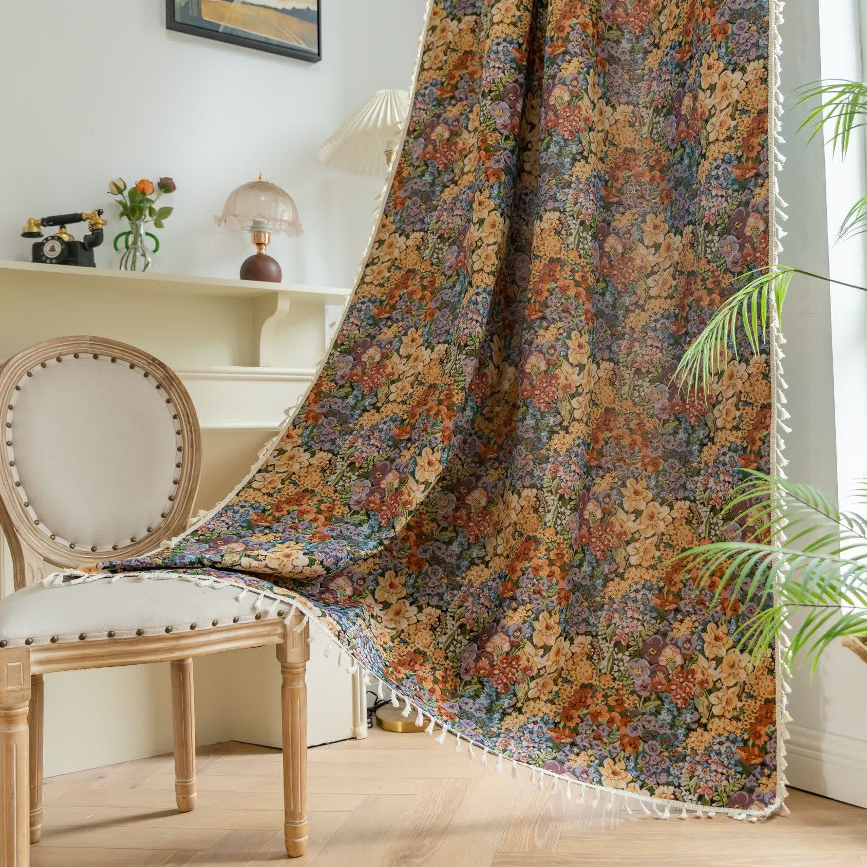 Luxurious Blooming Flowers Tassel Curtain