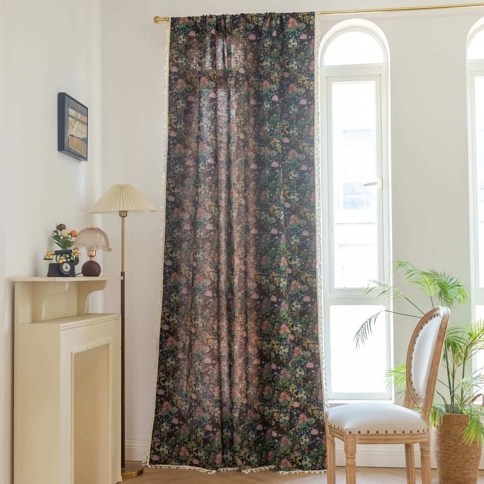 Retro Floral Branch Leaf Tassel Curtain