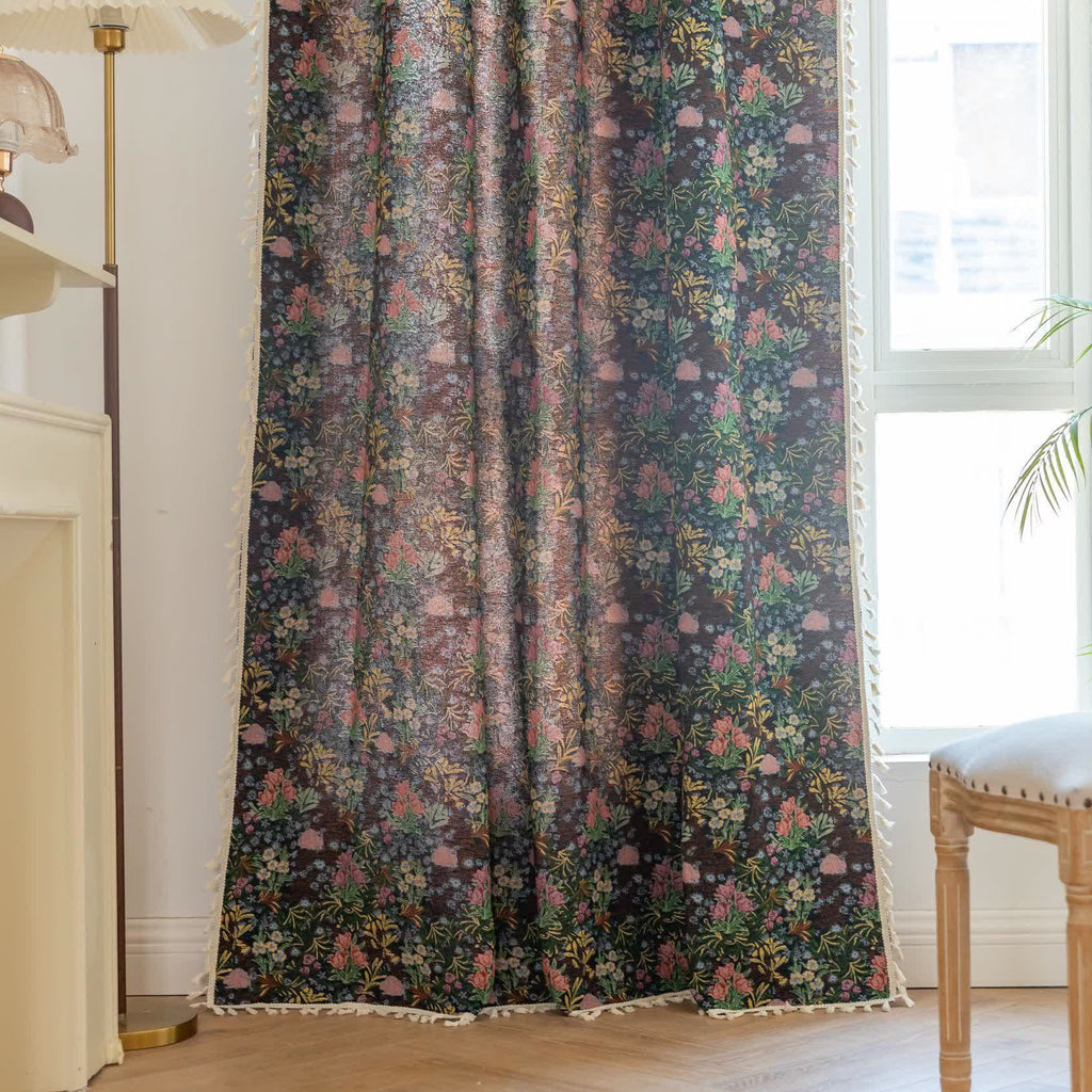 Retro Floral Branch Leaf Tassel Curtain