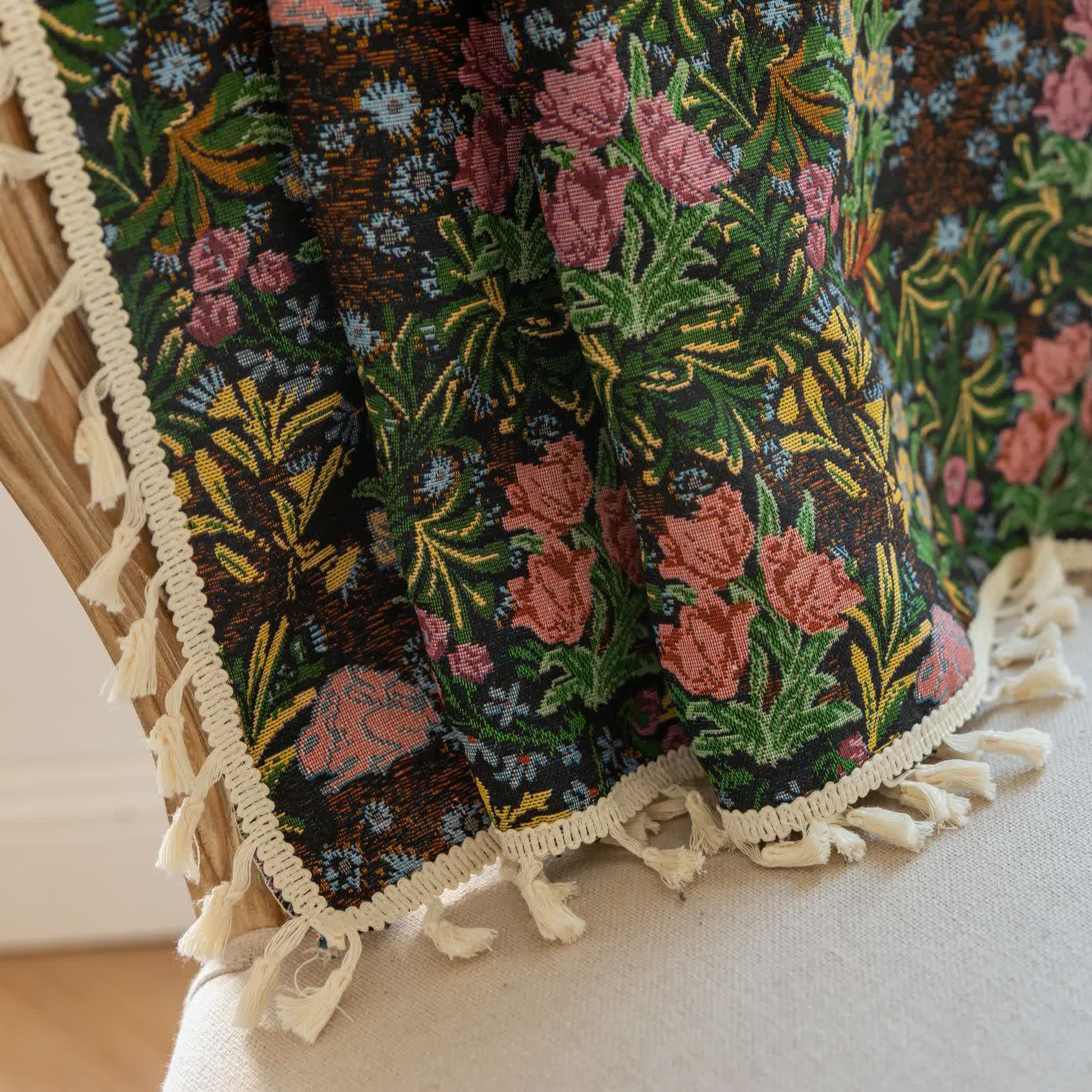 Retro Floral Branch Leaf Tassel Curtain