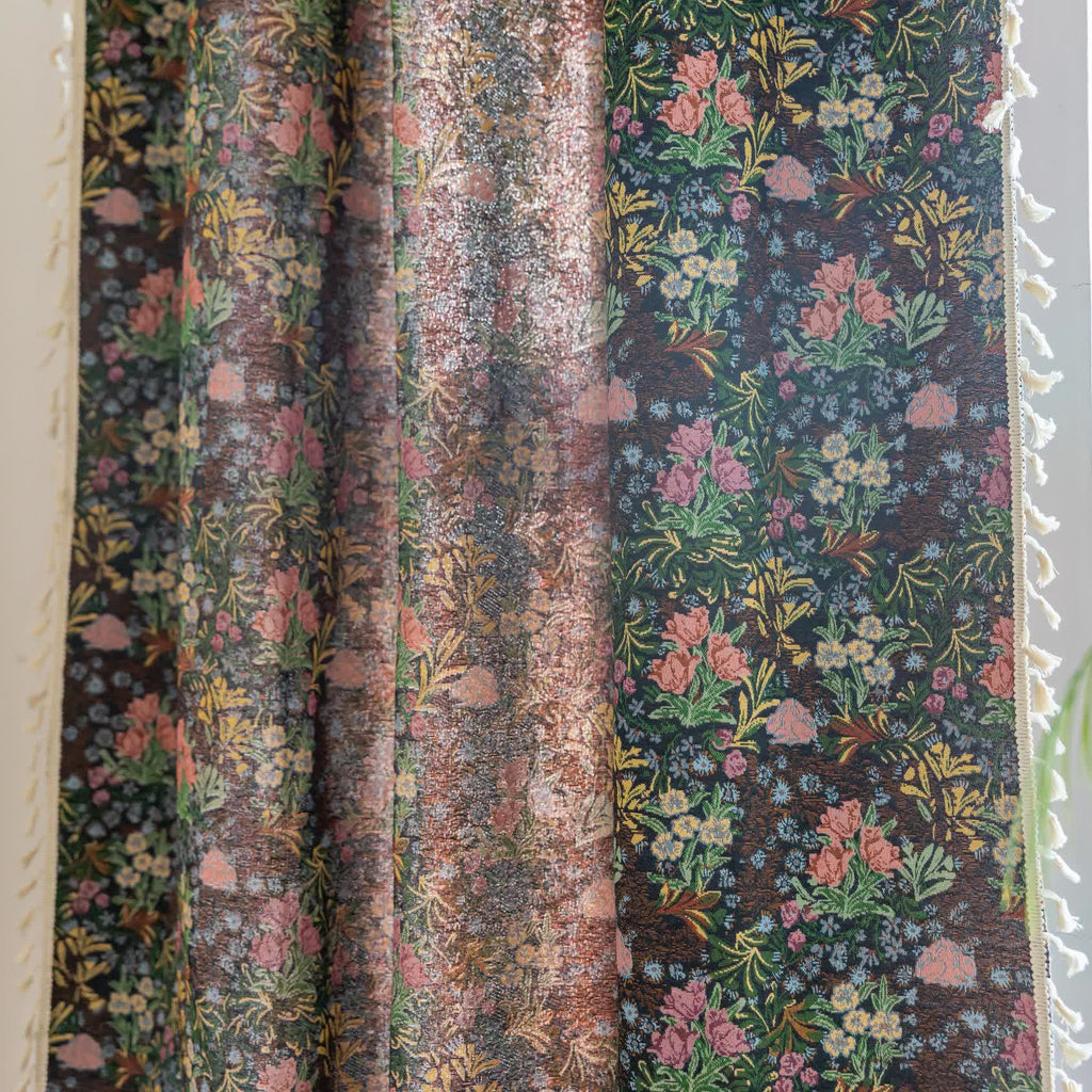 Retro Floral Branch Leaf Tassel Curtain
