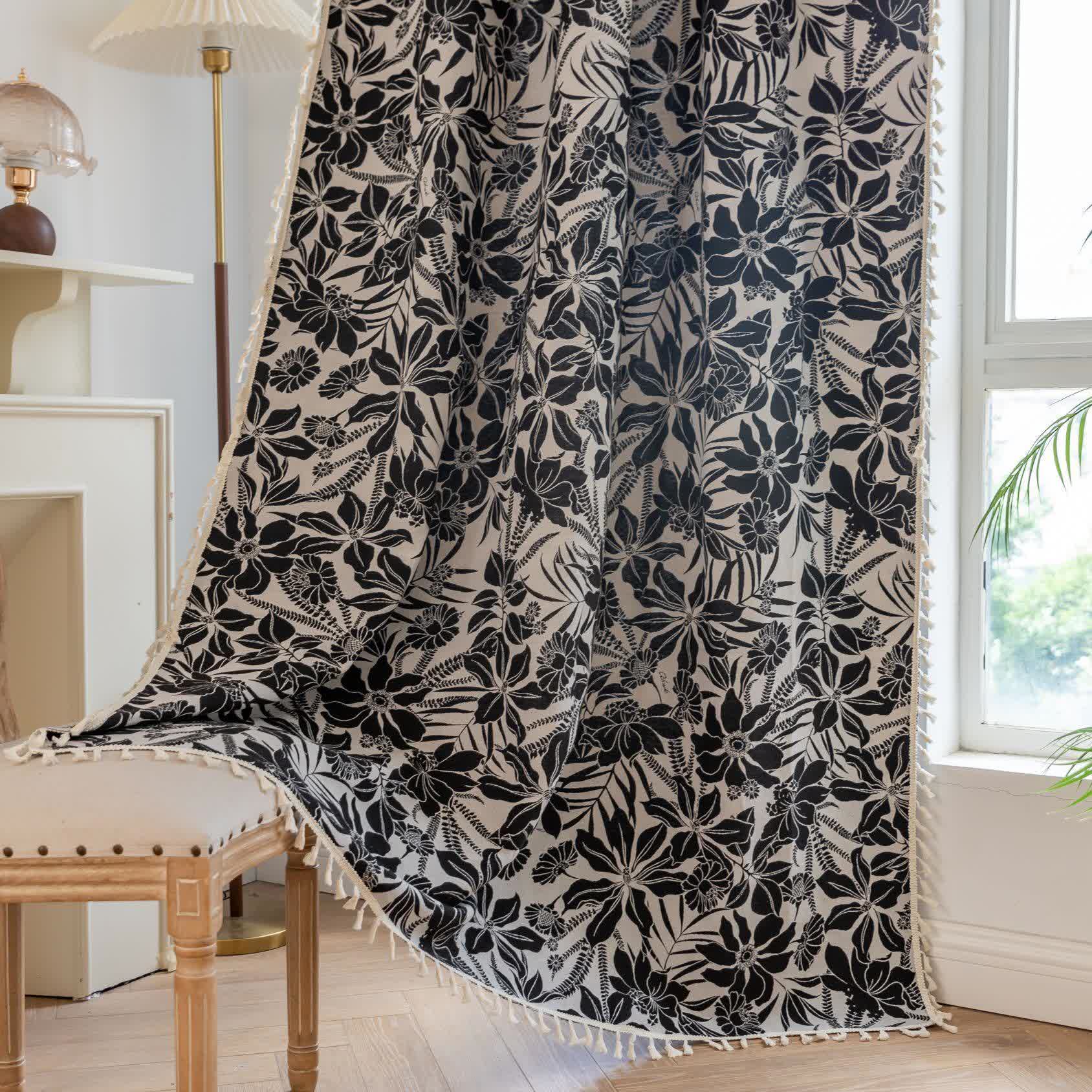 Vintage Black Floral Tassel Curtain