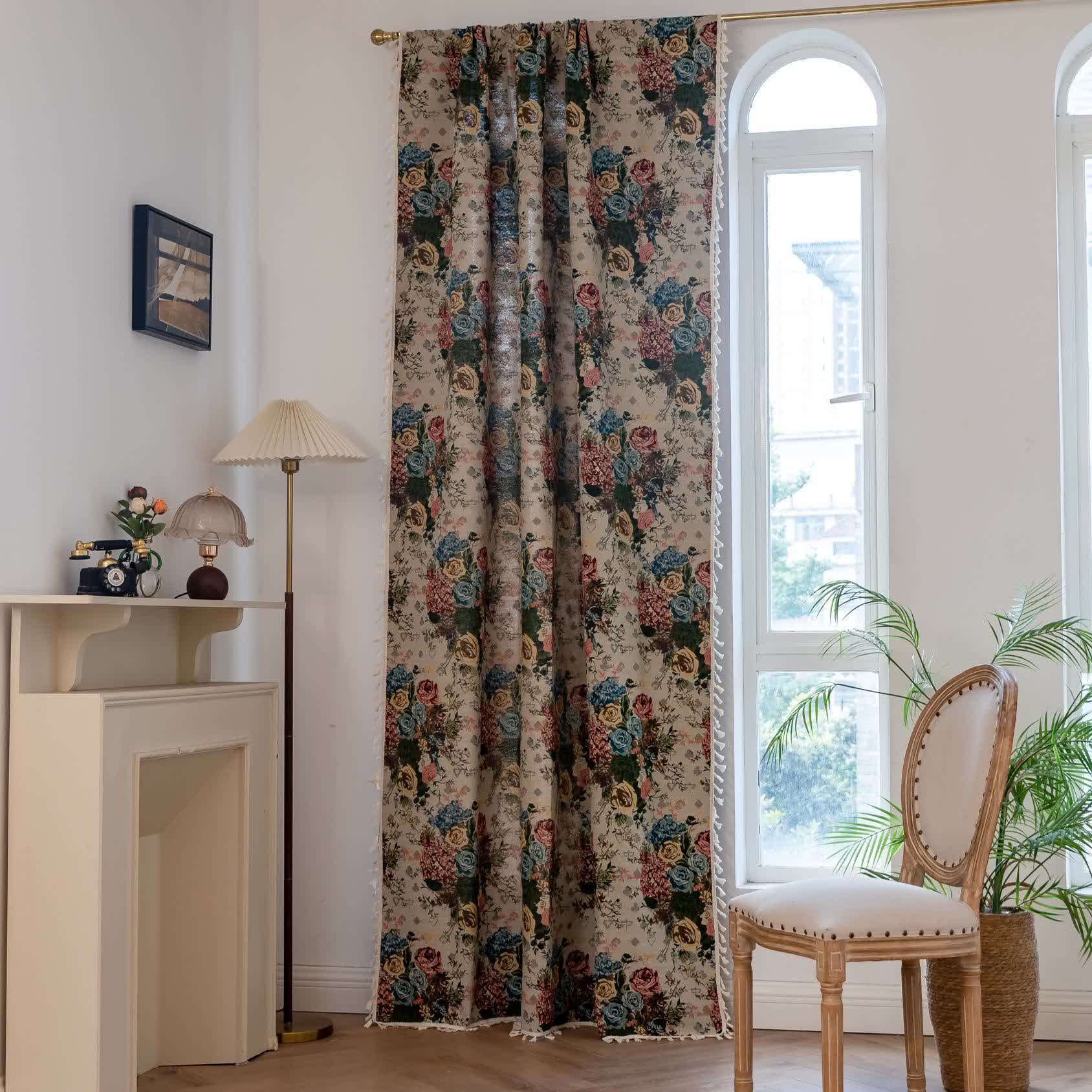 Retro Colorful Rose Tassel Curtain