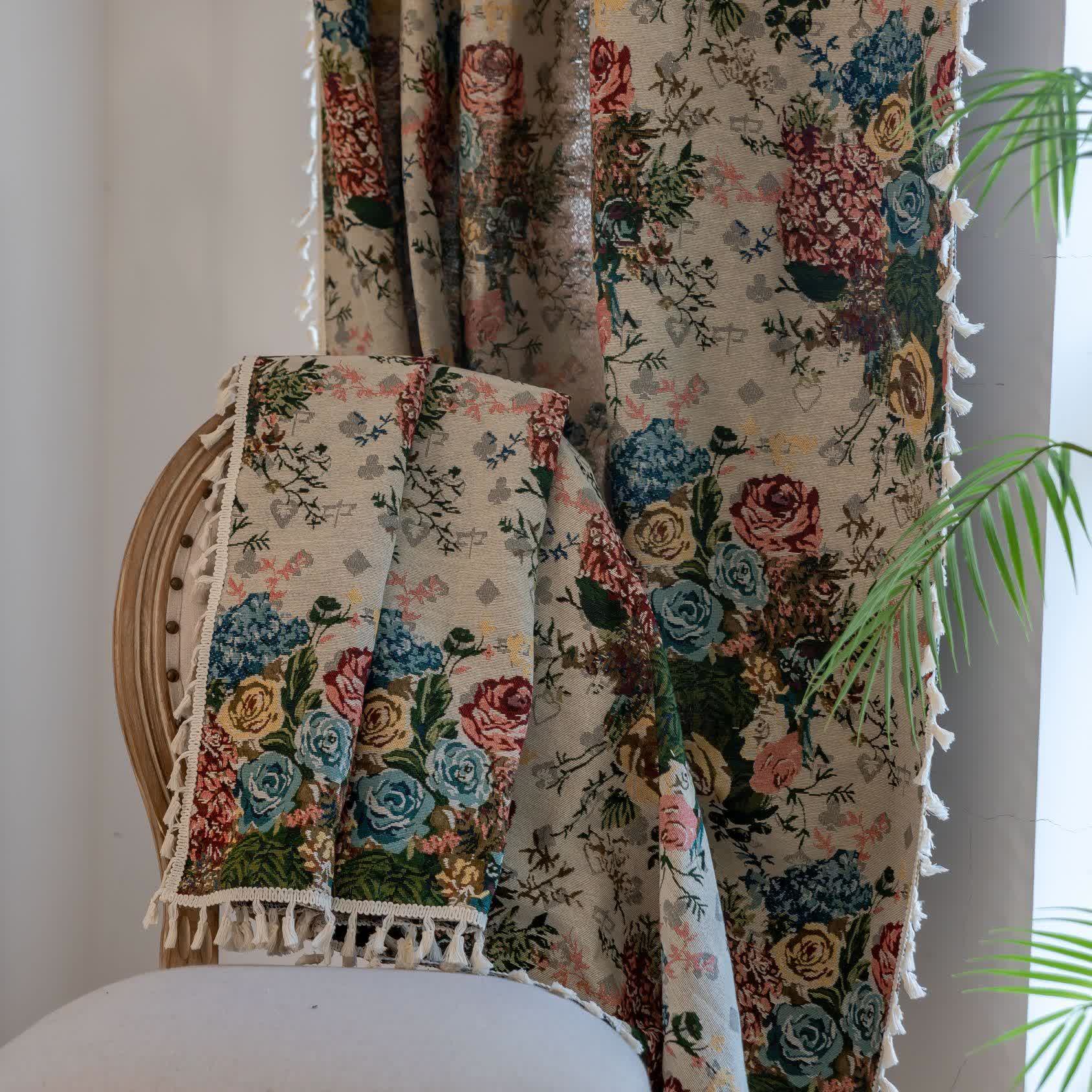 Retro Colorful Rose Tassel Curtain