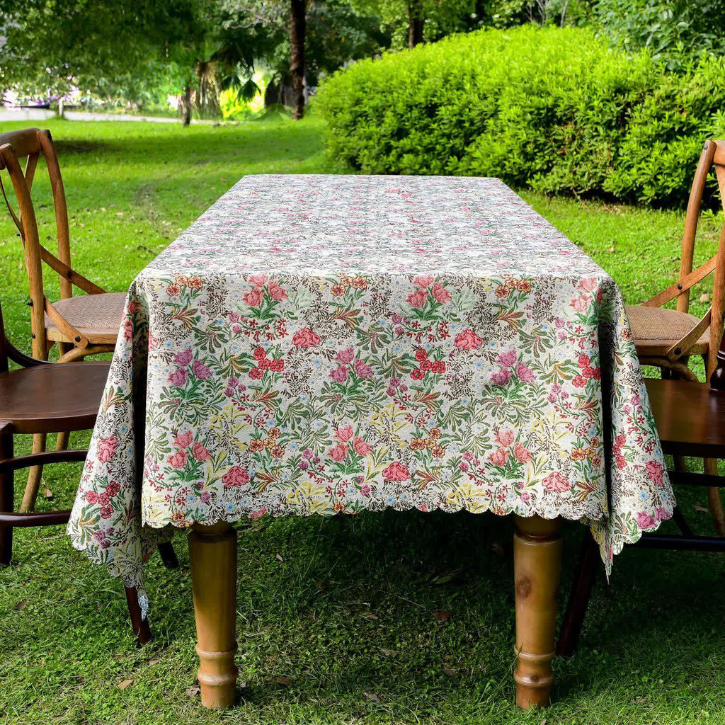 Painterly Floral Scalloped Edge Tablecloth
