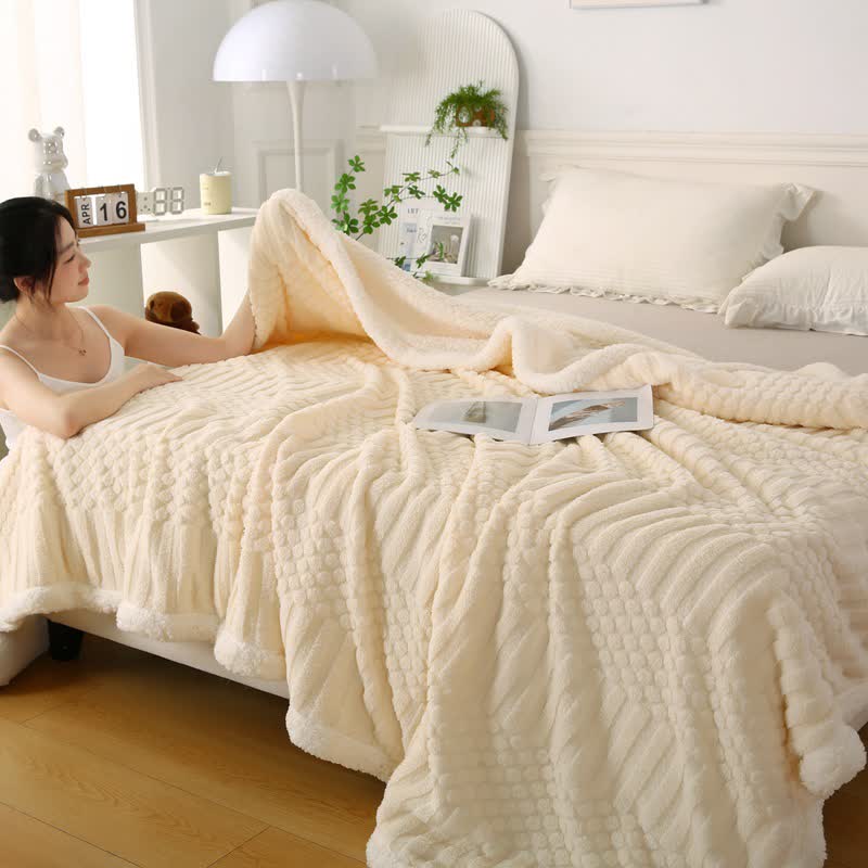 Solid Color Textured Fleece Throw Blanket