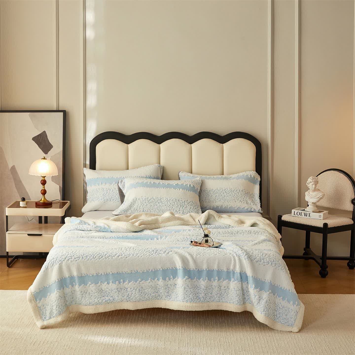 Double Layer Striped Print Sherpa Blanket