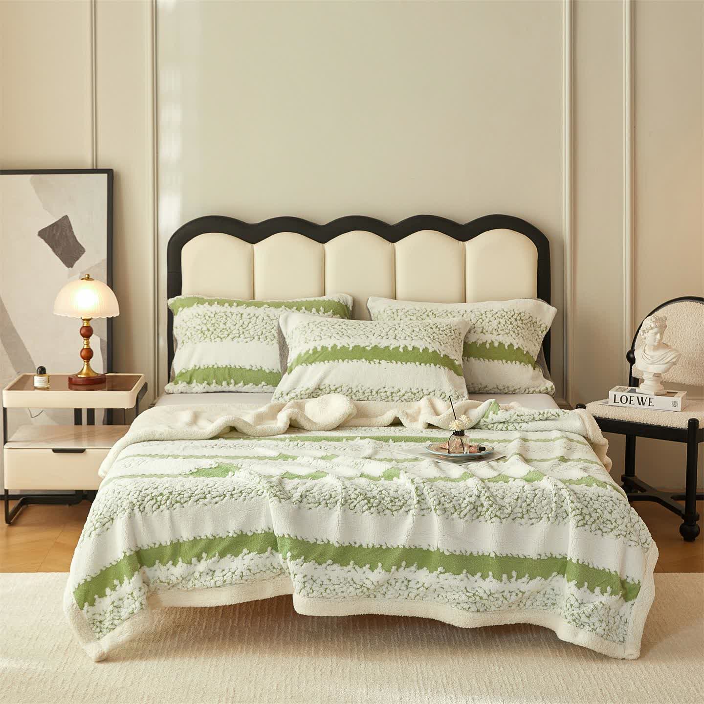 Double Layer Striped Print Sherpa Blanket
