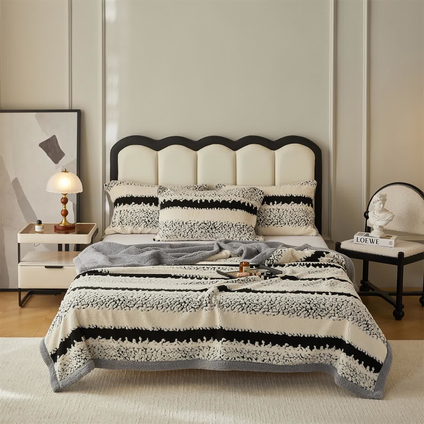 Double Layer Striped Print Sherpa Blanket