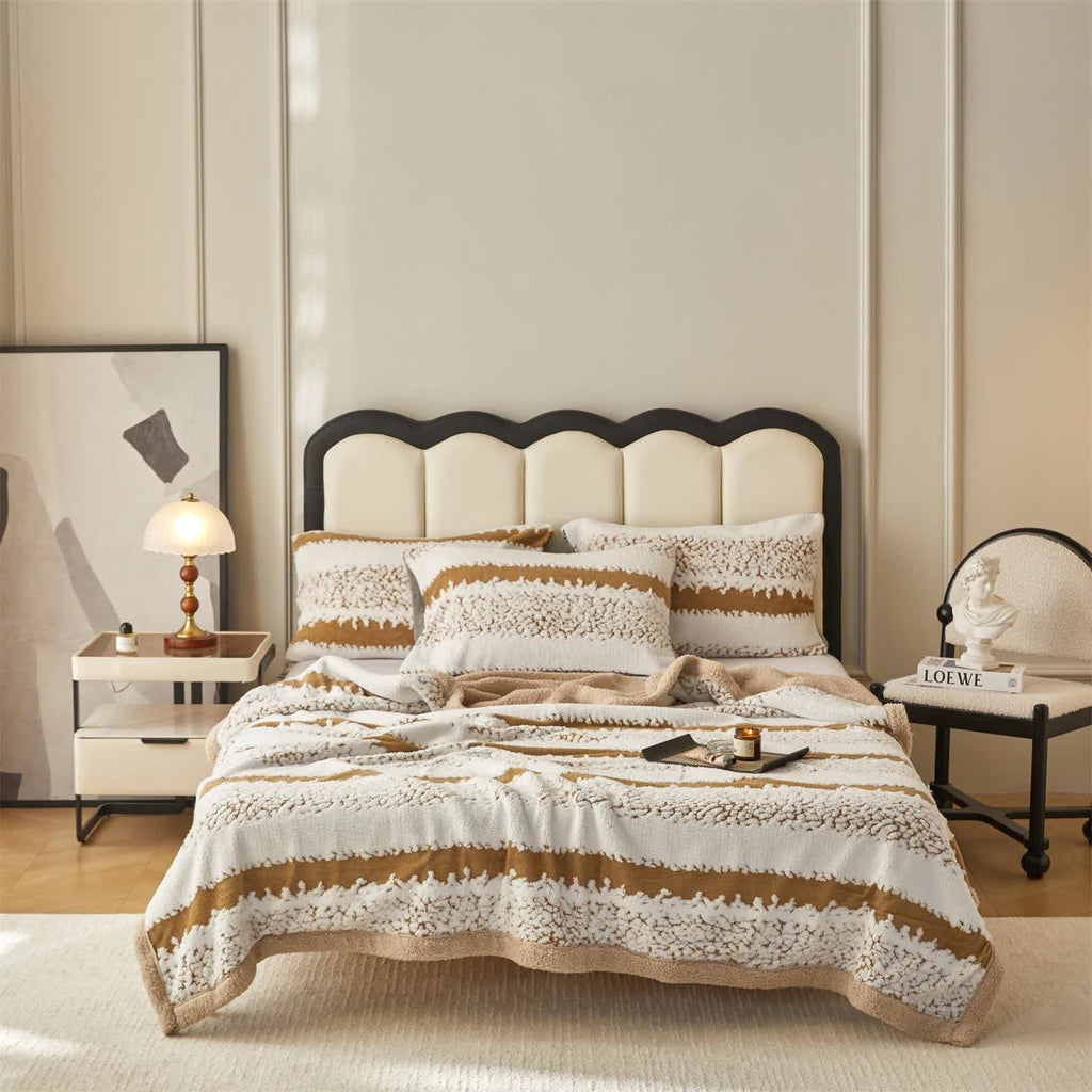Double Layer Striped Print Sherpa Blanket