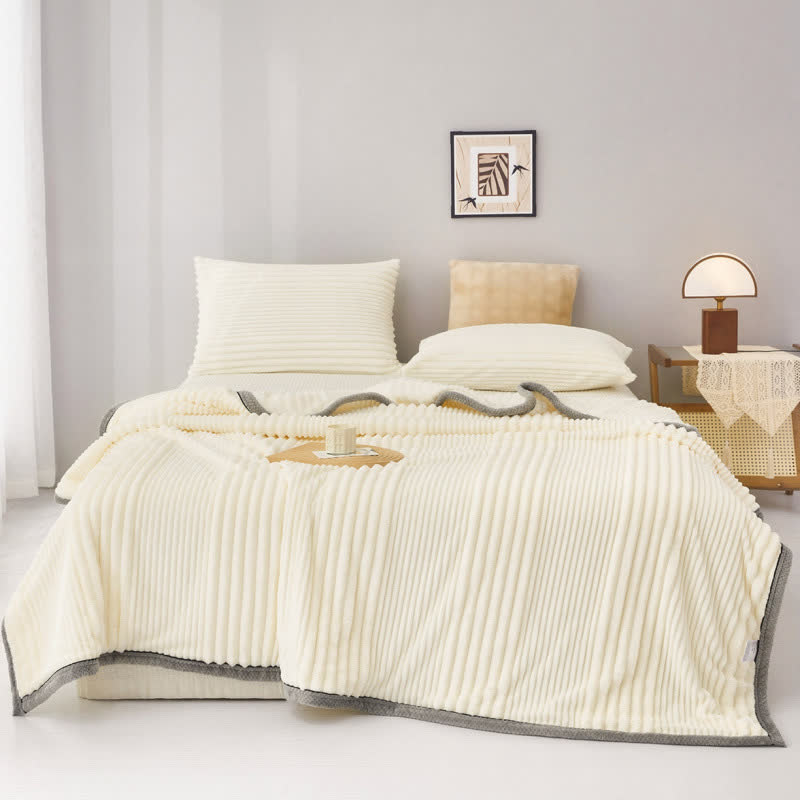 Solid Color Striped Plush Throw Blanket