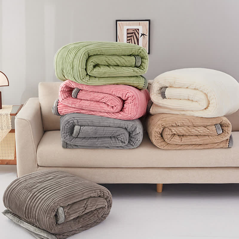 Solid Color Striped Plush Throw Blanket