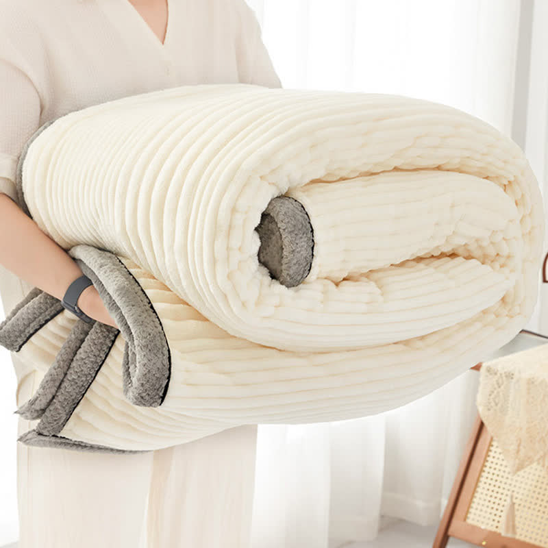 Solid Color Striped Plush Throw Blanket