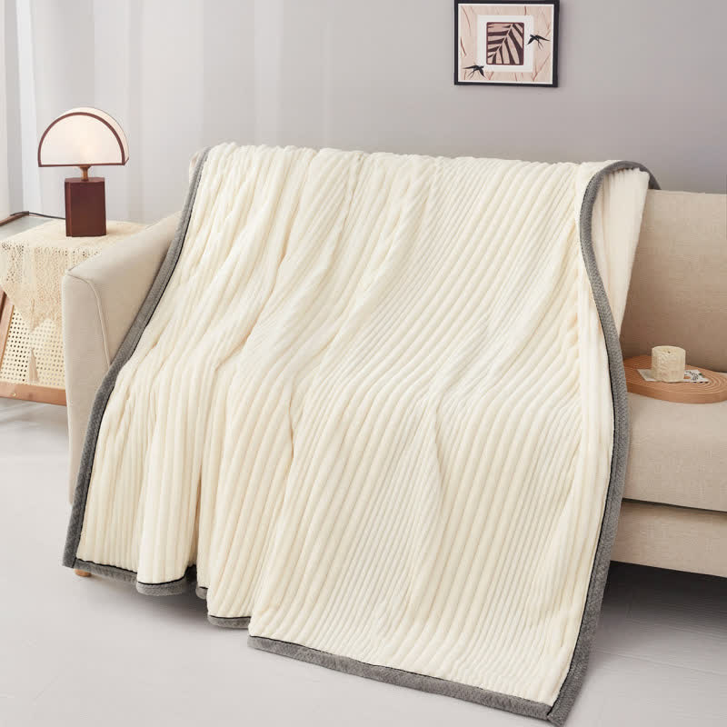 Solid Color Striped Plush Throw Blanket