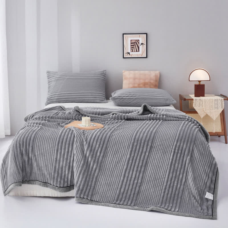 Solid Color Striped Plush Throw Blanket