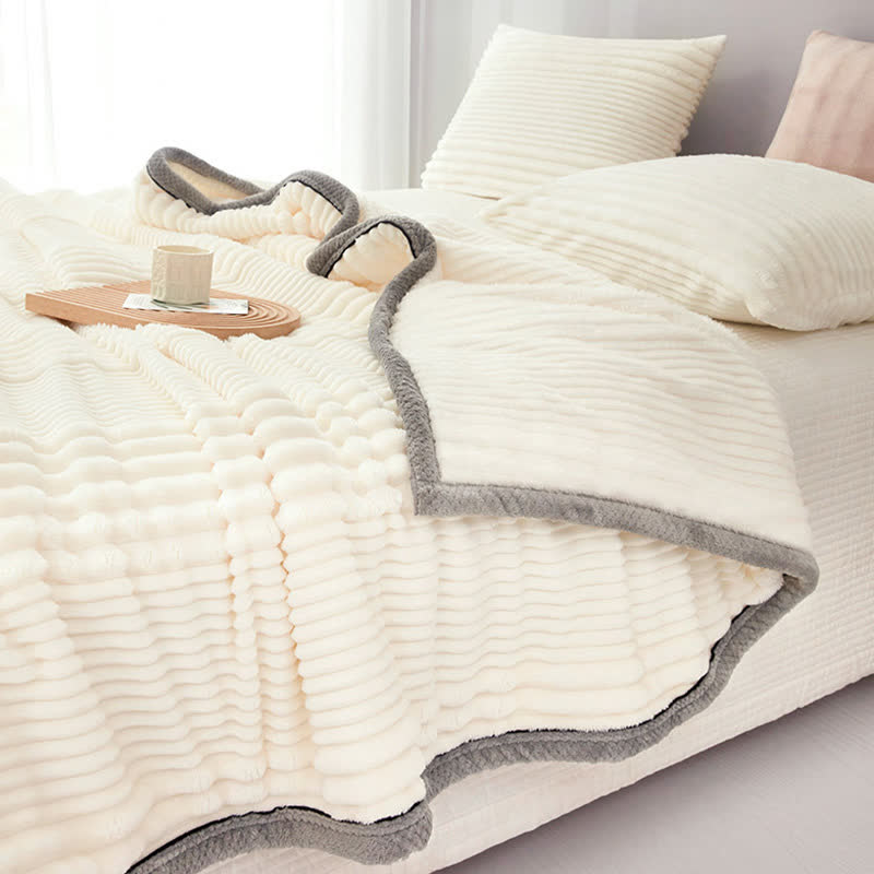 Solid Color Striped Plush Throw Blanket