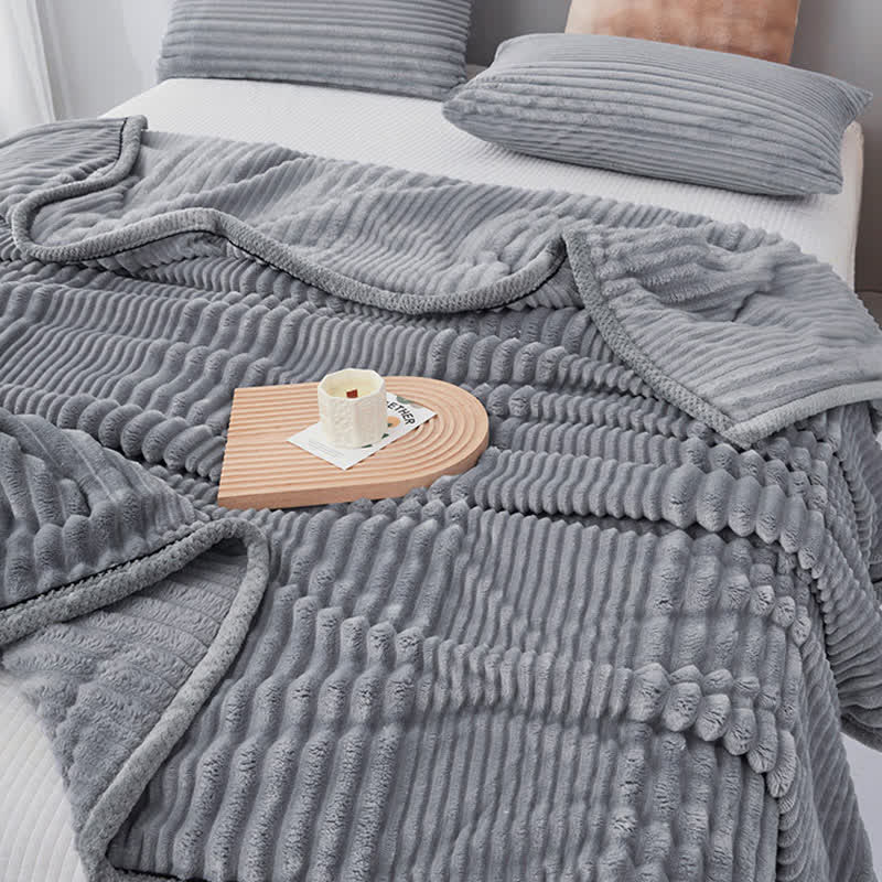 Solid Color Striped Plush Throw Blanket