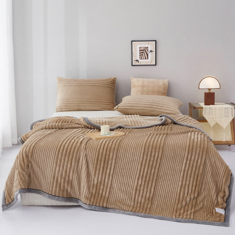Solid Color Striped Plush Throw Blanket