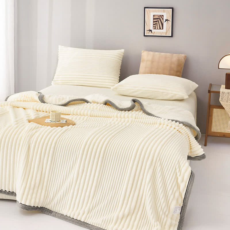 Solid Color Striped Plush Throw Blanket