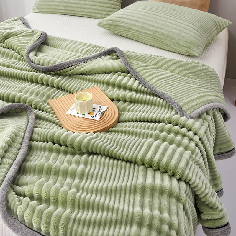 Solid Color Striped Plush Throw Blanket