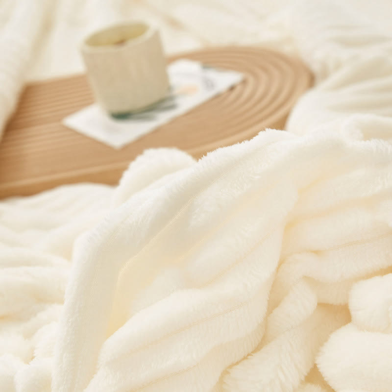 Solid Color Striped Plush Throw Blanket