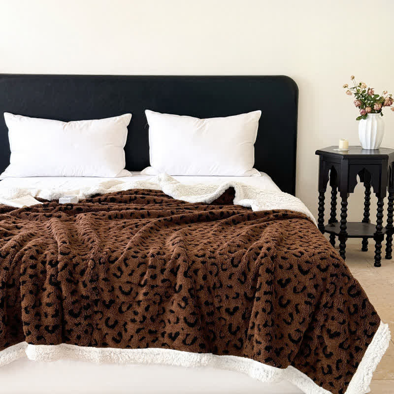 Leopard Jacquard Sherpa Throw Blanket