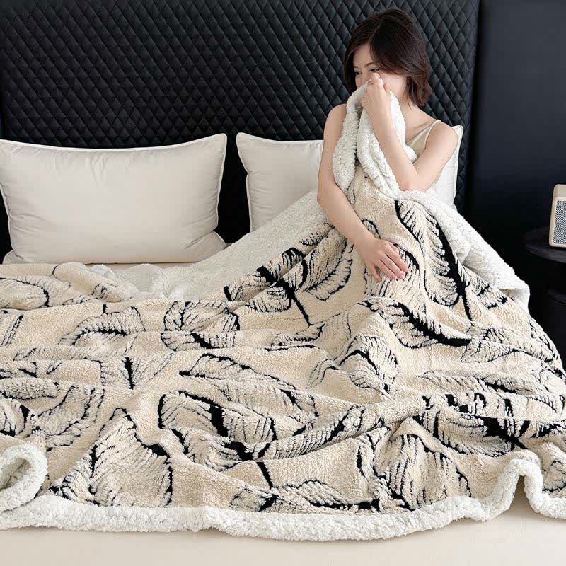 Large Leaf Jacquard Plush Blanket