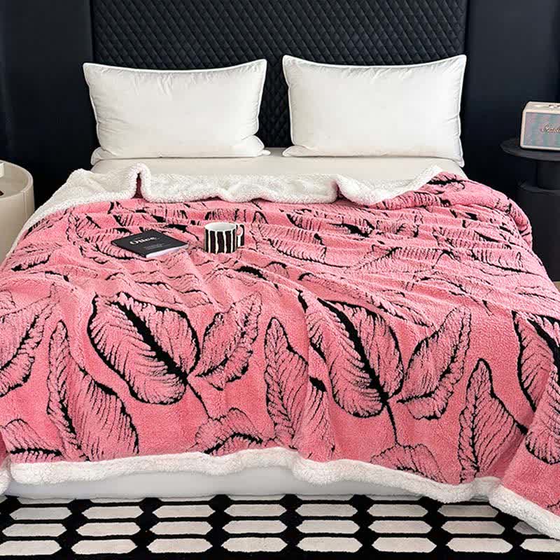 Large Leaf Jacquard Plush Blanket