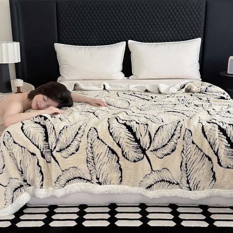 Large Leaf Jacquard Plush Blanket