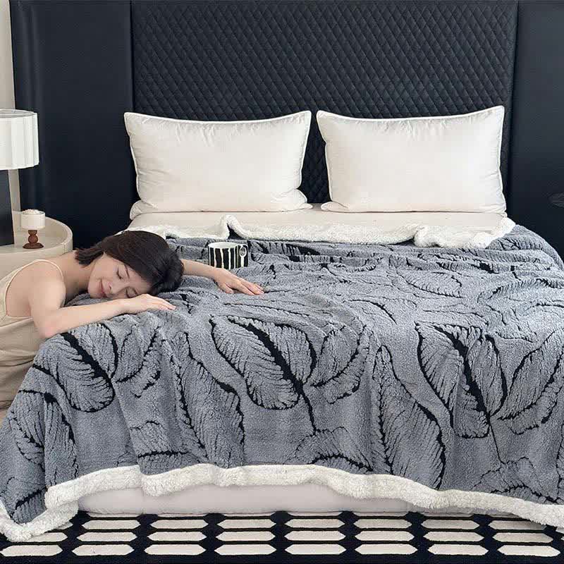Large Leaf Jacquard Plush Blanket