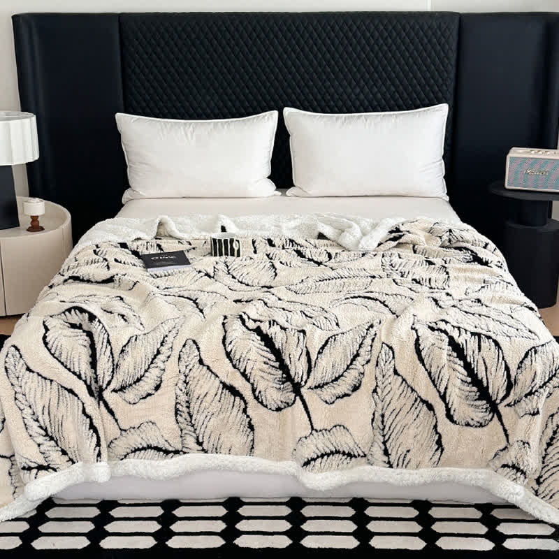 Large Leaf Jacquard Plush Blanket