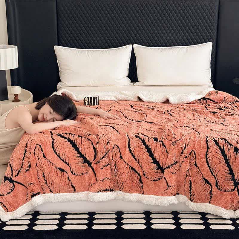 Large Leaf Jacquard Plush Blanket