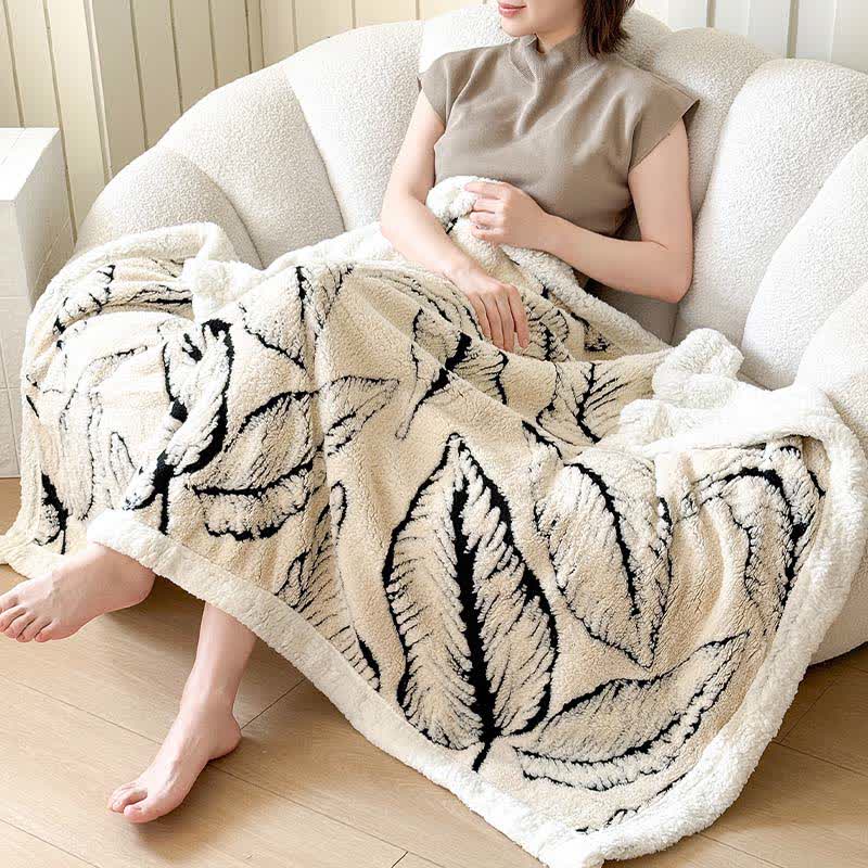 Large Leaf Jacquard Plush Blanket