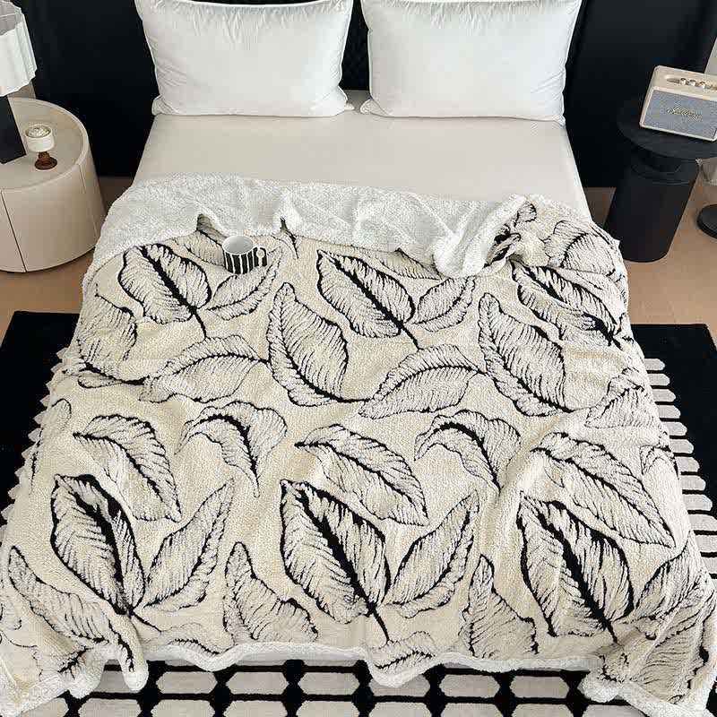 Large Leaf Jacquard Plush Blanket