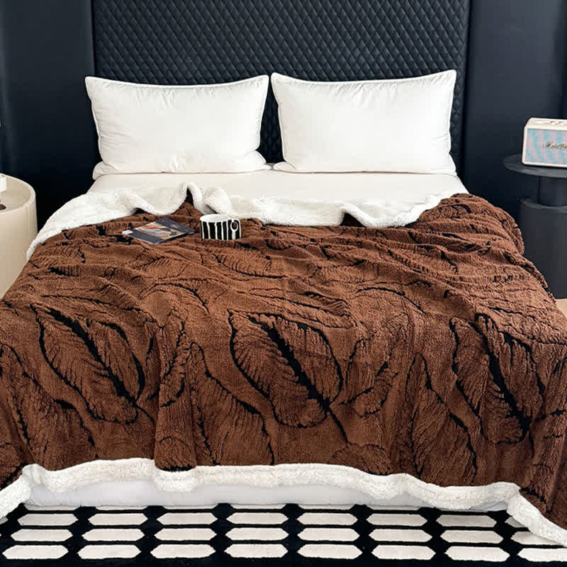 Large Leaf Jacquard Plush Blanket