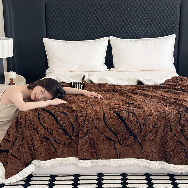 Large Leaf Jacquard Plush Blanket