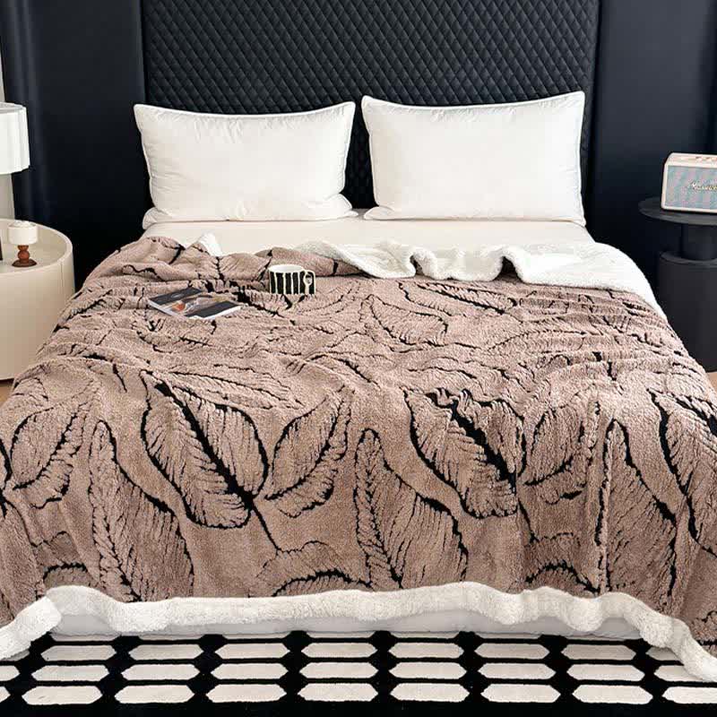 Large Leaf Jacquard Plush Blanket