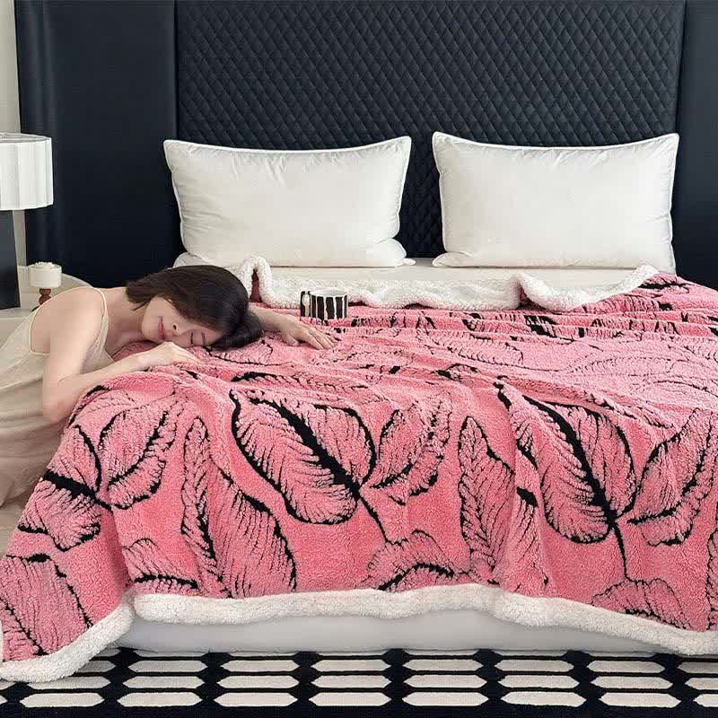 Large Leaf Jacquard Plush Blanket