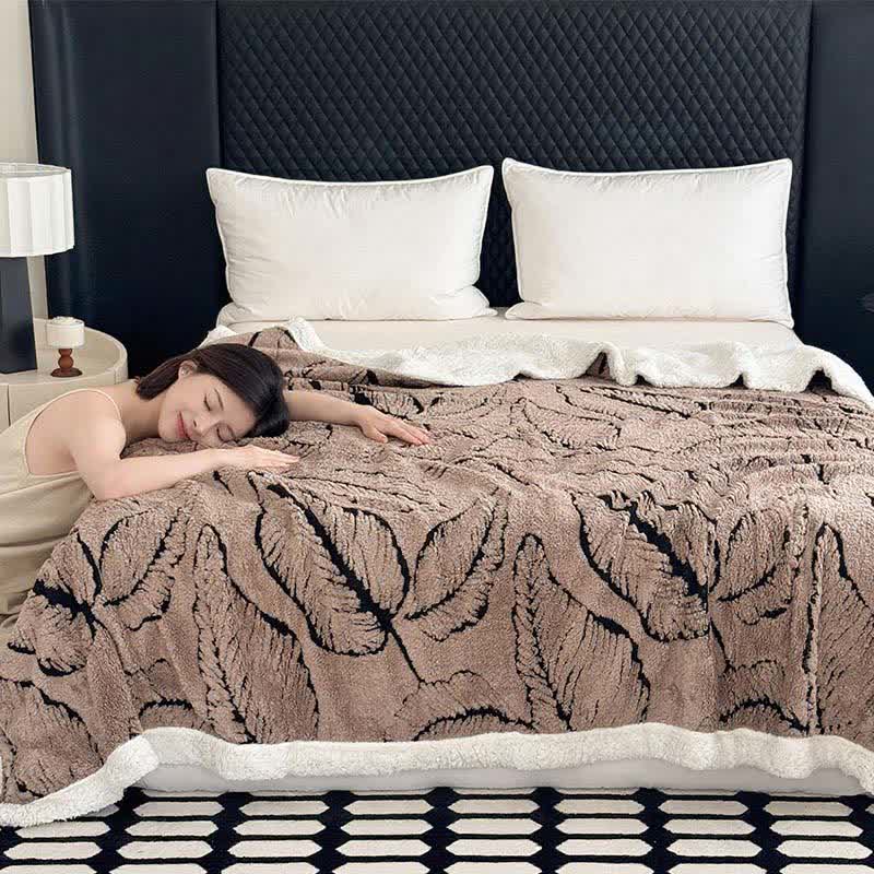 Large Leaf Jacquard Plush Blanket