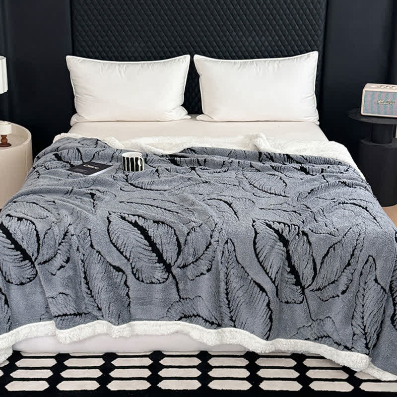 Large Leaf Jacquard Plush Blanket