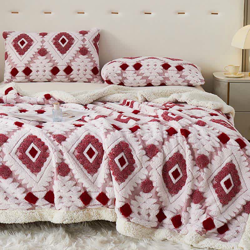 Bohemian Style Jacquard Sherpa Throw Blanket