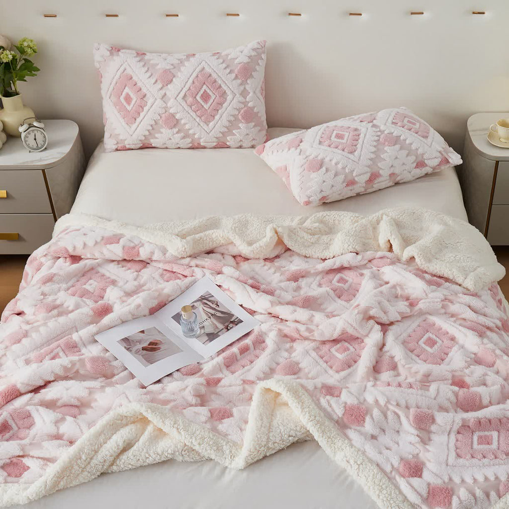 Bohemian Style Jacquard Sherpa Throw Blanket