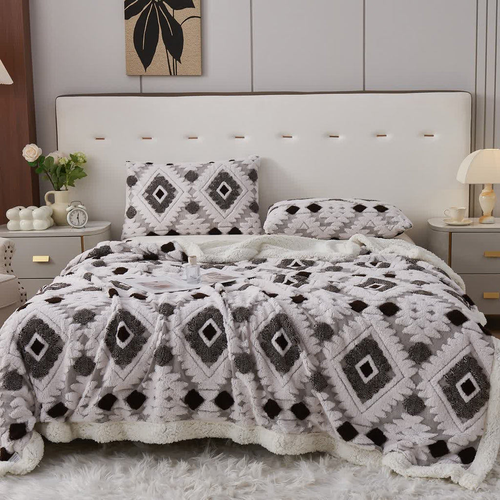 Bohemian Style Jacquard Sherpa Throw Blanket