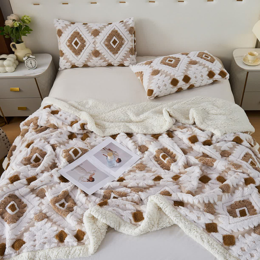 Bohemian Style Jacquard Sherpa Throw Blanket