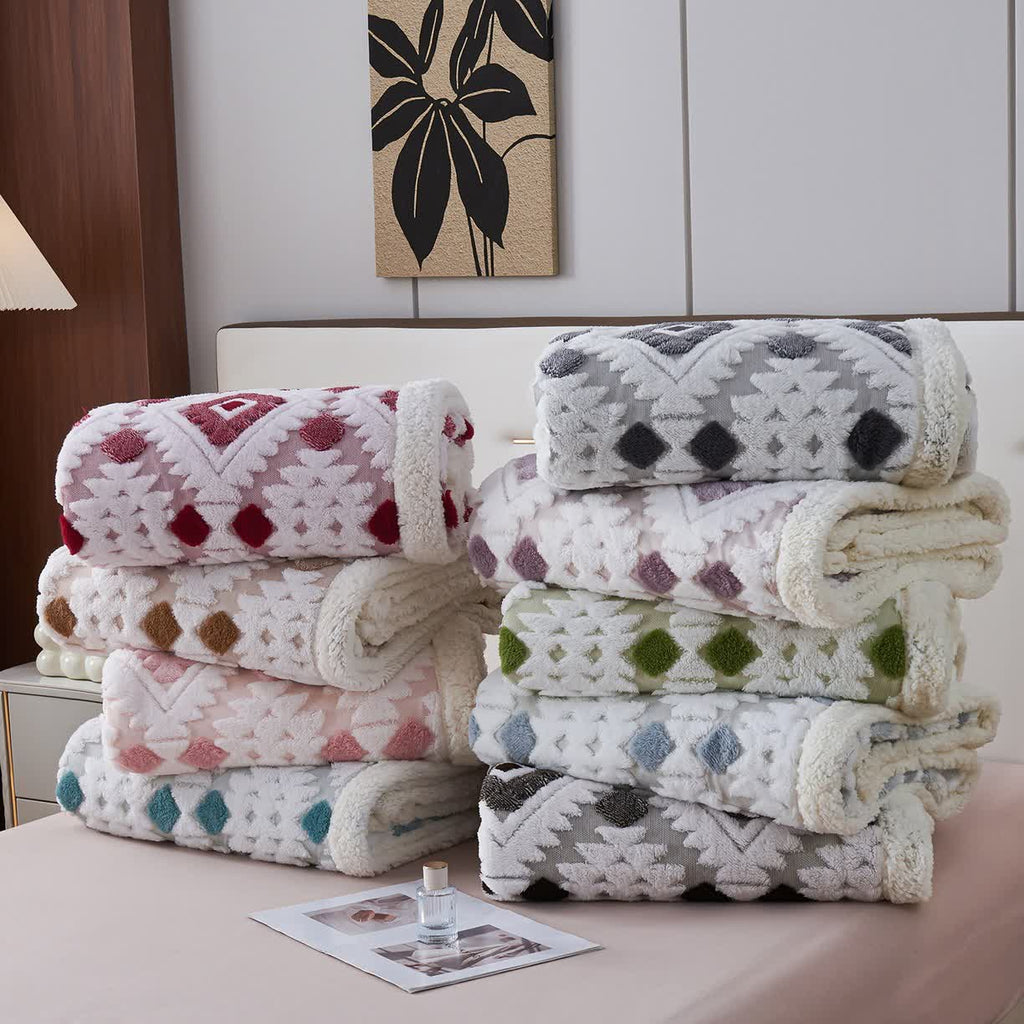 Bohemian Style Jacquard Sherpa Throw Blanket