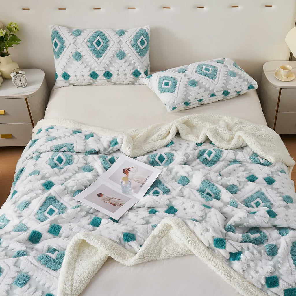 Bohemian Style Jacquard Sherpa Throw Blanket