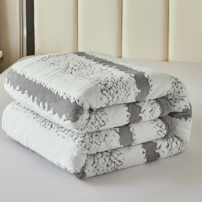 Double Layer Striped Print Sherpa Blanket
