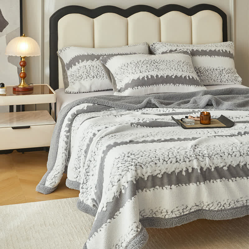 Double Layer Striped Print Sherpa Blanket