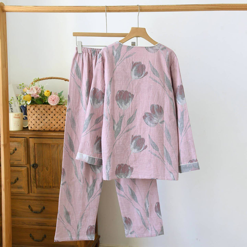 Tulip Cotton Gauze Jacquard Loungewear Set