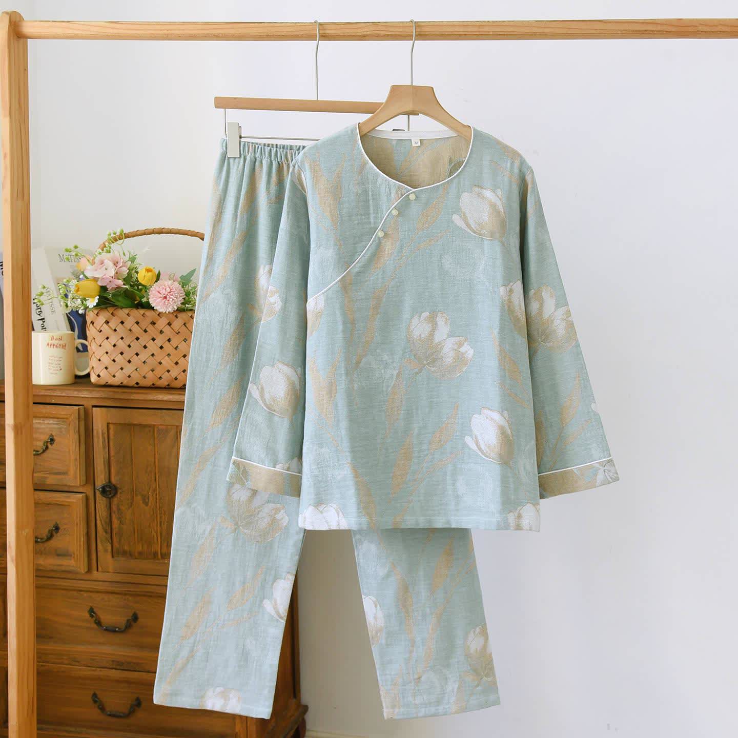 Tulip Cotton Gauze Jacquard Loungewear Set